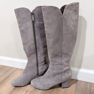 Cole Haan Luxurious Chic Gray Premium Suede Knee High Boots Block Heel Size 10